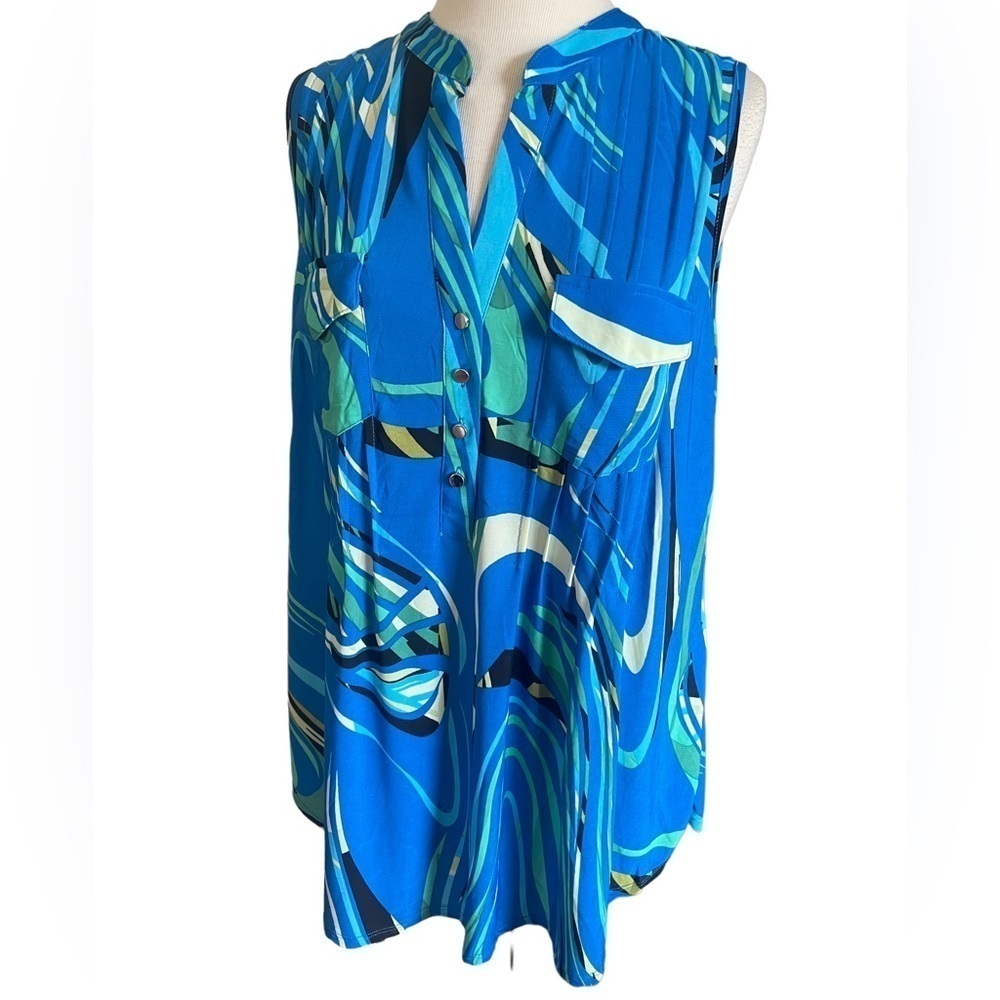 COCOMO 1X Blue Green Plus Size sleeveless 
women's Blouse top tunic shirt